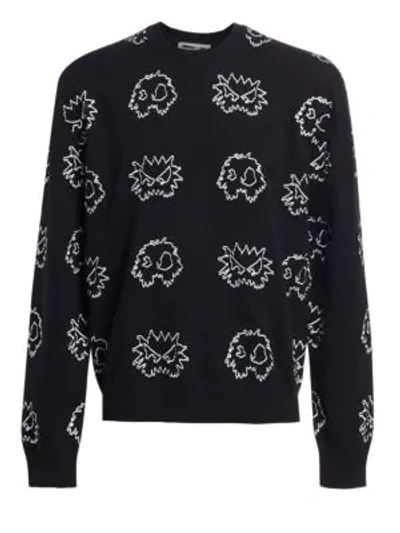 Shop Mcq By Alexander Mcqueen Allover Pixel Monster Stretch-cotton Sweater In Darkest Black
