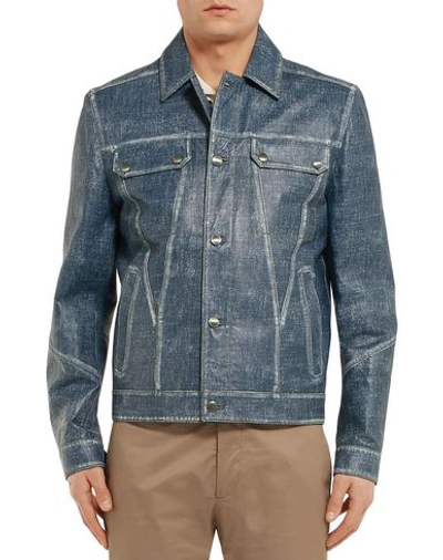 Shop Tod's Leather Jacket In Blue