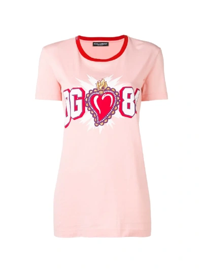 Shop Dolce & Gabbana Sacred Heart Logo T-shirt In Pink