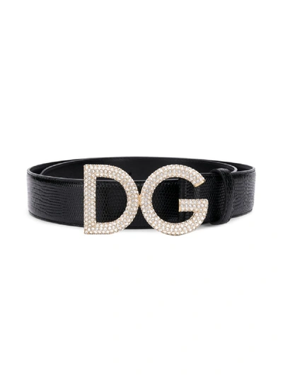 Shop Dolce & Gabbana Embellished Logo Buckle Belt In Black