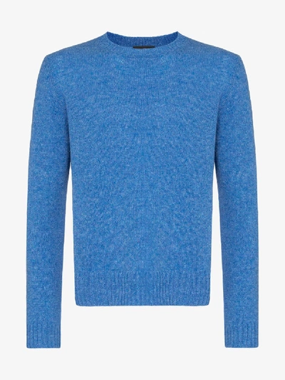 Shop Prada Crew Neck Wool Sweater - Men's - Virgin Wool In Blue