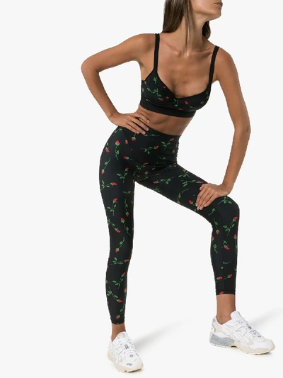 Shop Adam Selman Sport Rose Print French-cut Leggings In Black