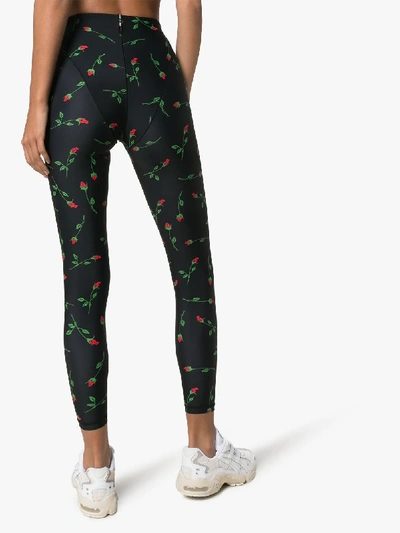 Shop Adam Selman Sport Rose Print French-cut Leggings In Black