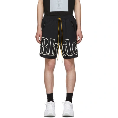 Shop Rhude Black Logo Shorts In Blackwhite