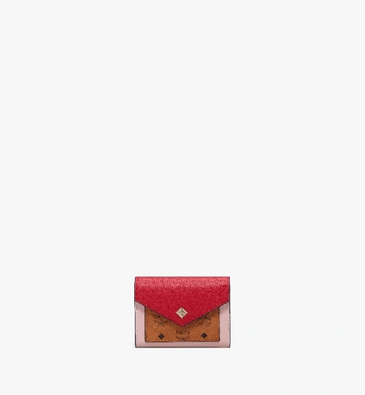 Shop Mcm Dreifach Gefaltete Love Letter Colorblock-brieftasche In Visetos In Cognac And Ruby Red