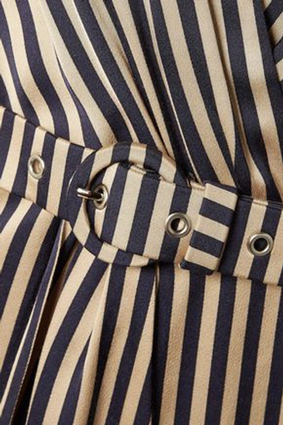 Shop Jonathan Simkhai Wrap-effect Striped Sateen Jumpsuit In Midnight Blue