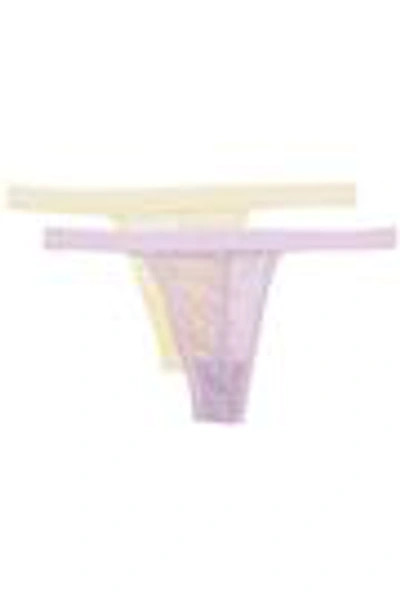 Shop Anine Bing Set Of Two Corded Lace Low-rise Thongs In Pastel Yellow