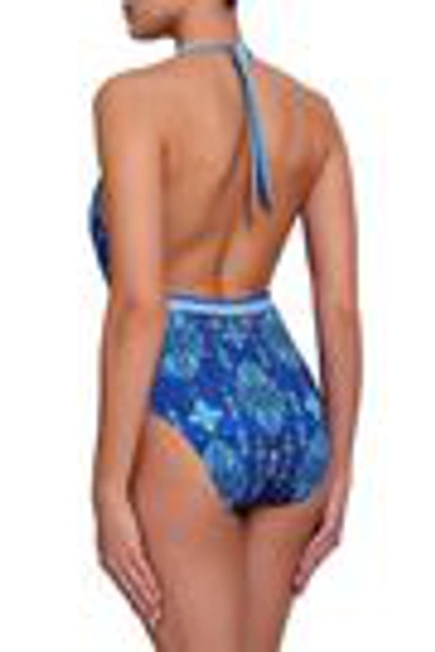 Shop Matthew Williamson Inca Jewel Printed Halterneck Swimsuit In Royal Blue