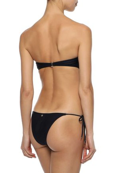 Shop Adriana Degreas Twist-front Two-tone Bandeau Bikini In Navy