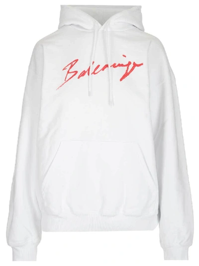 Shop Balenciaga Signature Logo Hoodie In White