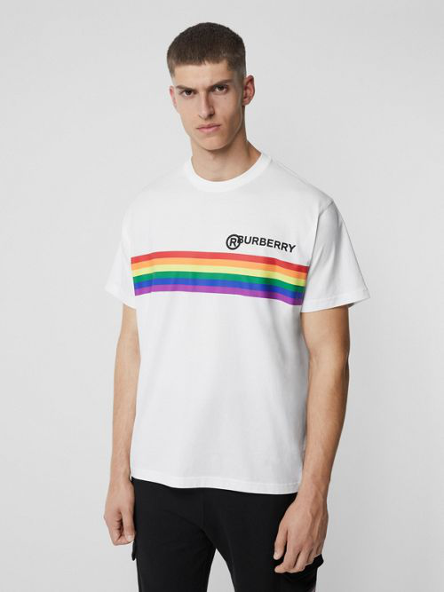 Burberry Rainbow Stripe Print Cotton Oversized T-shirt In White | ModeSens