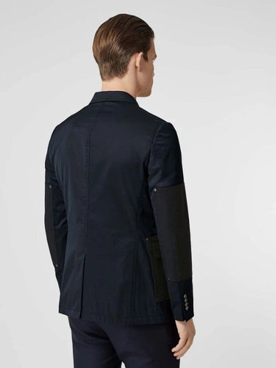 Shop Burberry Herringbone Patch Detail Cotton Twill Blend Jacket In Navy