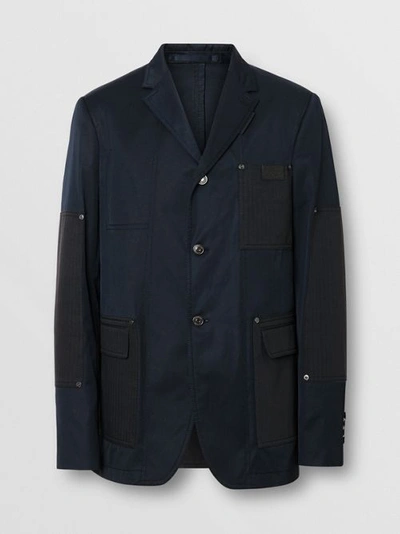Shop Burberry Herringbone Patch Detail Cotton Twill Blend Jacket In Navy