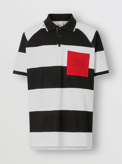 Shop Burberry Rugby Stripe Tipped Cotton Piqué Oversized Polo Shirt In Black/white