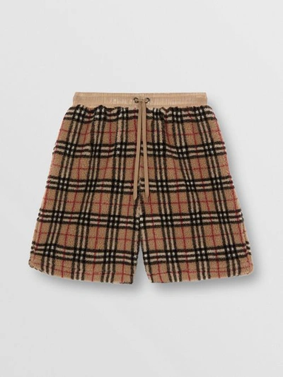 Shop Burberry Vintage Check Fleece Drawcord Shorts In Archive Beige