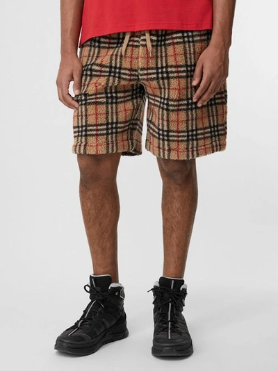 Shop Burberry Vintage Check Fleece Drawcord Shorts In Archive Beige
