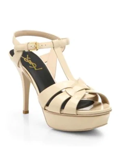 Shop Saint Laurent Women's Tribute 75mm Patent Leather Platform Sandals In Nude
