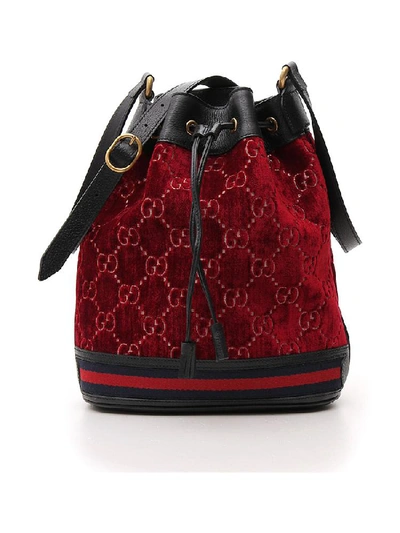 Shop Gucci Gg Velvet Bucket Bag In Red