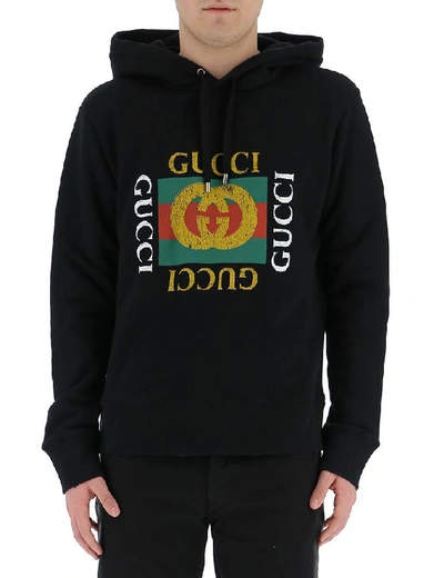 Shop Gucci Logo Printed Hoodie In Black