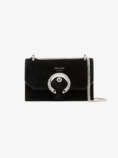 Shop Jimmy Choo Black Paris Crystal Buckle Mini Shoulder Bag