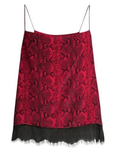 Shop Alice And Olivia Harmon Snakeskin-print Silk Camisole In Snake Cherry Black