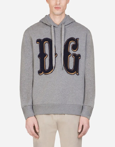 Shop Dolce & Gabbana Jersey Hoodie With Dg Patch In Gray