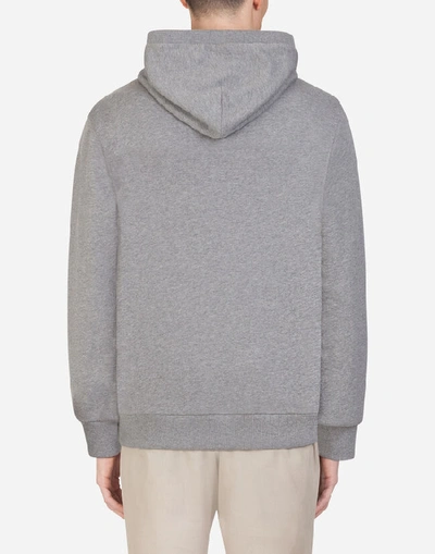 Shop Dolce & Gabbana Jersey Hoodie With Dg Patch In Gray