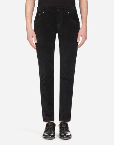 Shop Dolce & Gabbana Five-pocket Pants In Stretch Velvet In Black