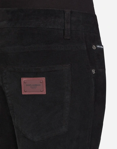 Shop Dolce & Gabbana Five-pocket Pants In Stretch Velvet In Black