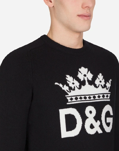 Shop Dolce & Gabbana Cashmere Round-neck Sweater With D&g Intarsia In Black