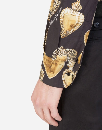 Shop Dolce & Gabbana Cotton Martini-fit Shirt With Sacred Heart Print In Black