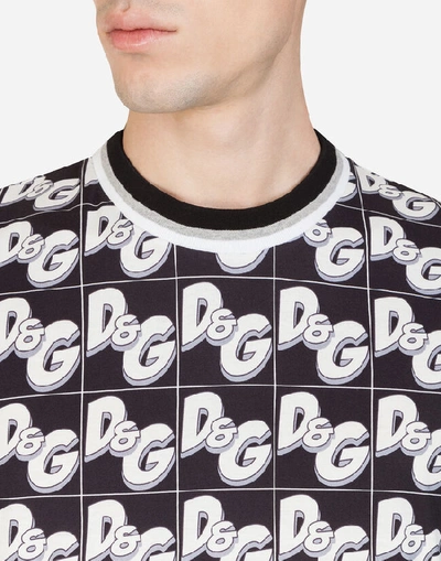 Shop Dolce & Gabbana Cotton T-shirt With All-over Dg Print In Black