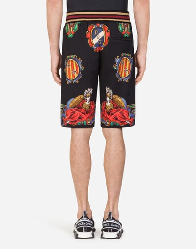 Shop Dolce & Gabbana Jersey Jogging Shorts With Emblem Print In Black