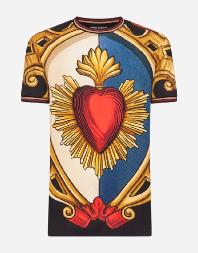 Shop Dolce & Gabbana Cotton T-shirt With Heart Print In Multi-colored