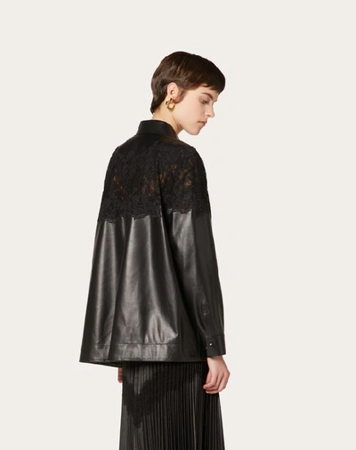 Shop Valentino Leather And Lace Jacket In Black