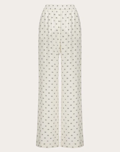 Shop Valentino Mini Vlogo Crepe De Chine Pajama Pants In Ivory