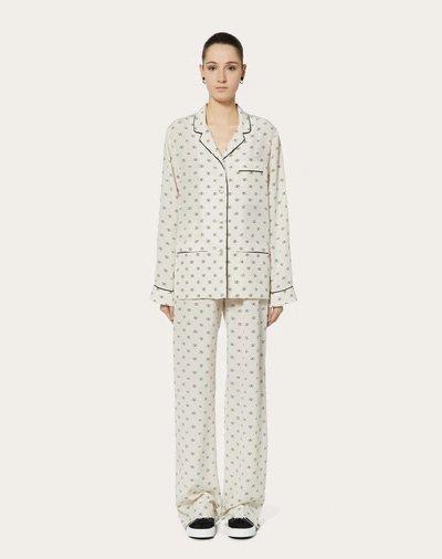 Shop Valentino Mini Vlogo Crepe De Chine Pajama Pants In Ivory