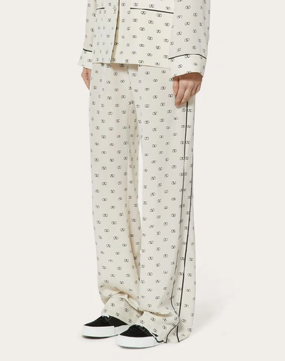 Shop Valentino Mini Vlogo Crepe De Chine Pajama Pants In Ivory