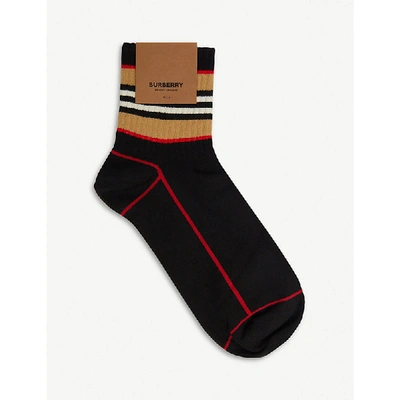 Shop Burberry Icon Stripe Cotton-blend Socks In Black