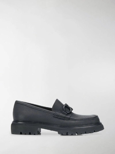 Shop Ferragamo Gancini Bit Loafers In Black