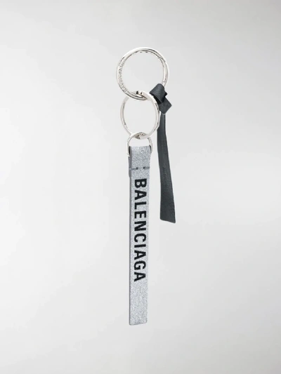 Shop Balenciaga Everyday Glitter Keyring In Silver