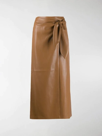 Shop Nanushka Wrap Side-tie Skirt In Brown