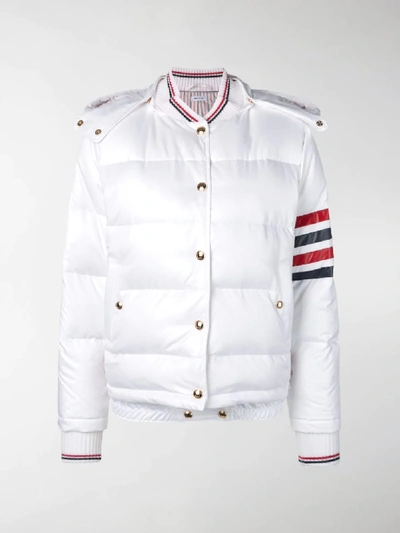 Shop Thom Browne 4-bar Stripe Padded Bomber Jacket In White