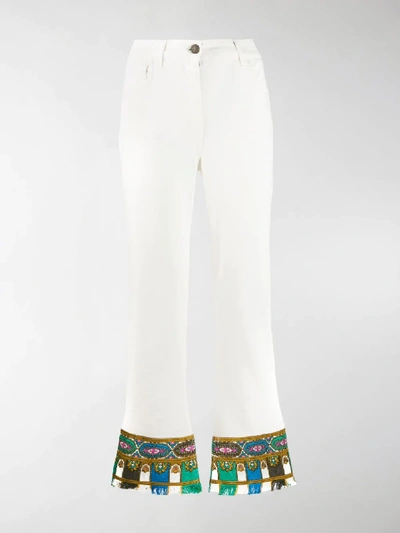 Shop Etro Embroidered Hem Jeans In White
