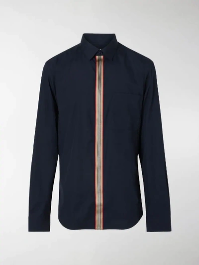 Shop Burberry Icon Stripe Poplin Shirt In Blue