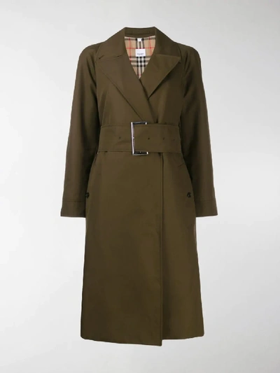 Shop Burberry Gabardine Belted Trench Coat In Green