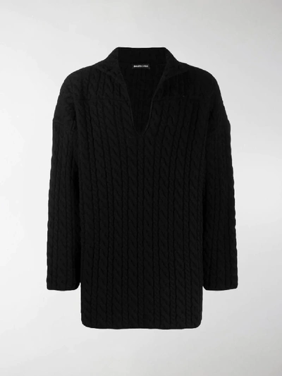 Shop Balenciaga Cable Knit Jumper In Black