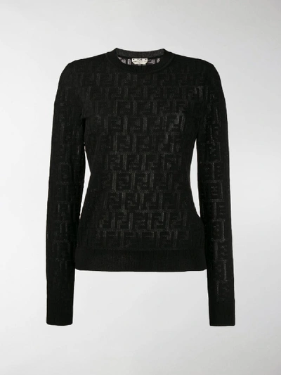 Shop Fendi Jacquard Knit Ff Logo Sweater In Black