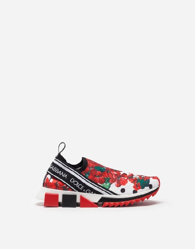 Shop Dolce & Gabbana Stretch Jersey Sorrento Sneakers With Portofino Print In Floral Print