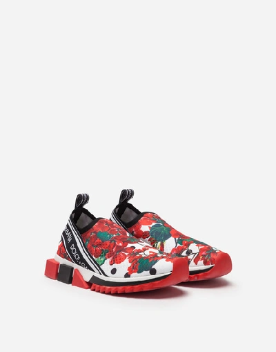 Shop Dolce & Gabbana Stretch Jersey Sorrento Sneakers With Portofino Print In Floral Print